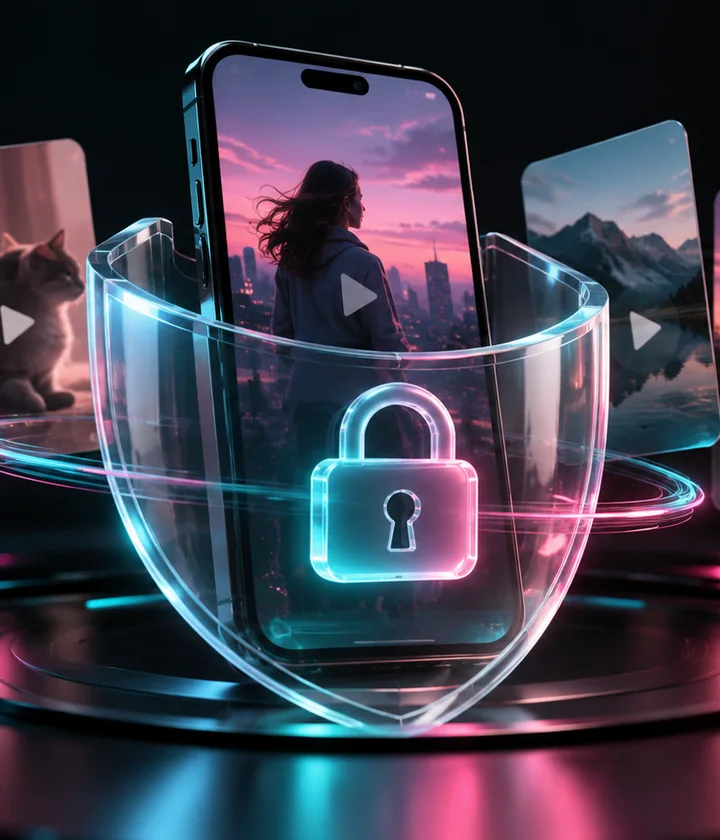 Phone with short video cards protected by a transparent privacy shield